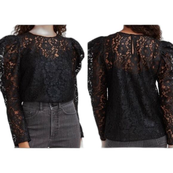 Express Women’s 90’s Black Lace Puff long Sleeve Dark Romantic Top XL Ethereal - Picture 1 of 7